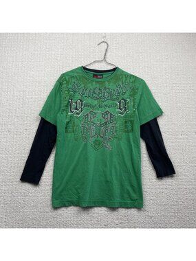 Y2K South Pole Black / Green Goth Emo Layered T-Shirt Kids Sz S Grunge Skater